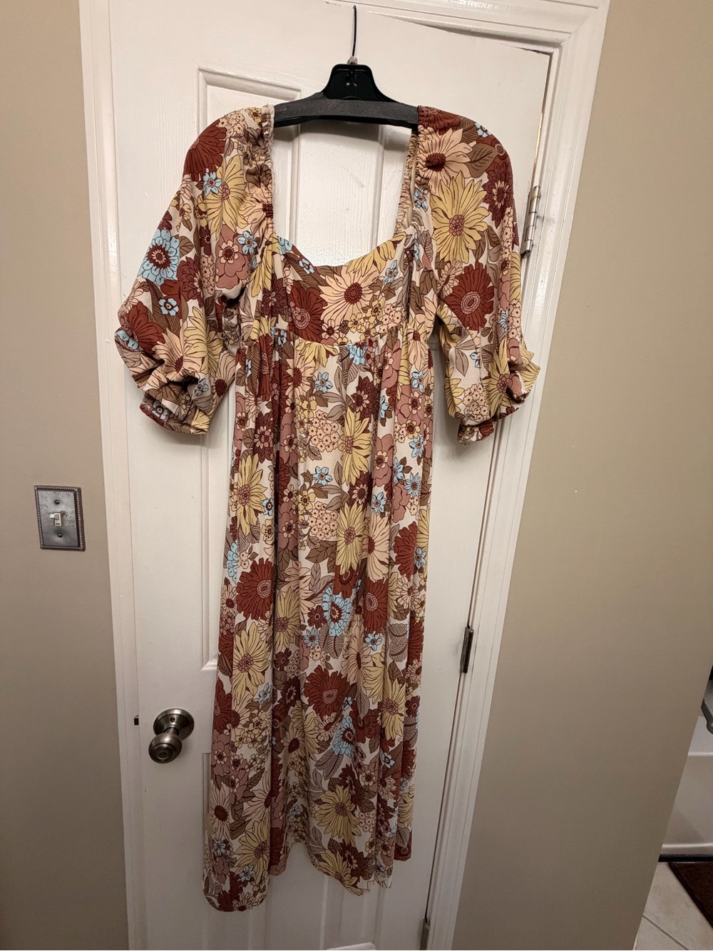vestique Floral Maxi Dress in Brown, Yellow & Blue